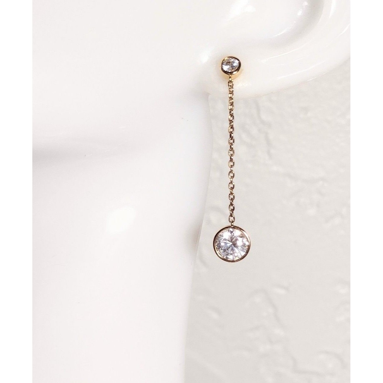 Swarovski Crystal Bezel Gold Tone Chain Dangle Earrings